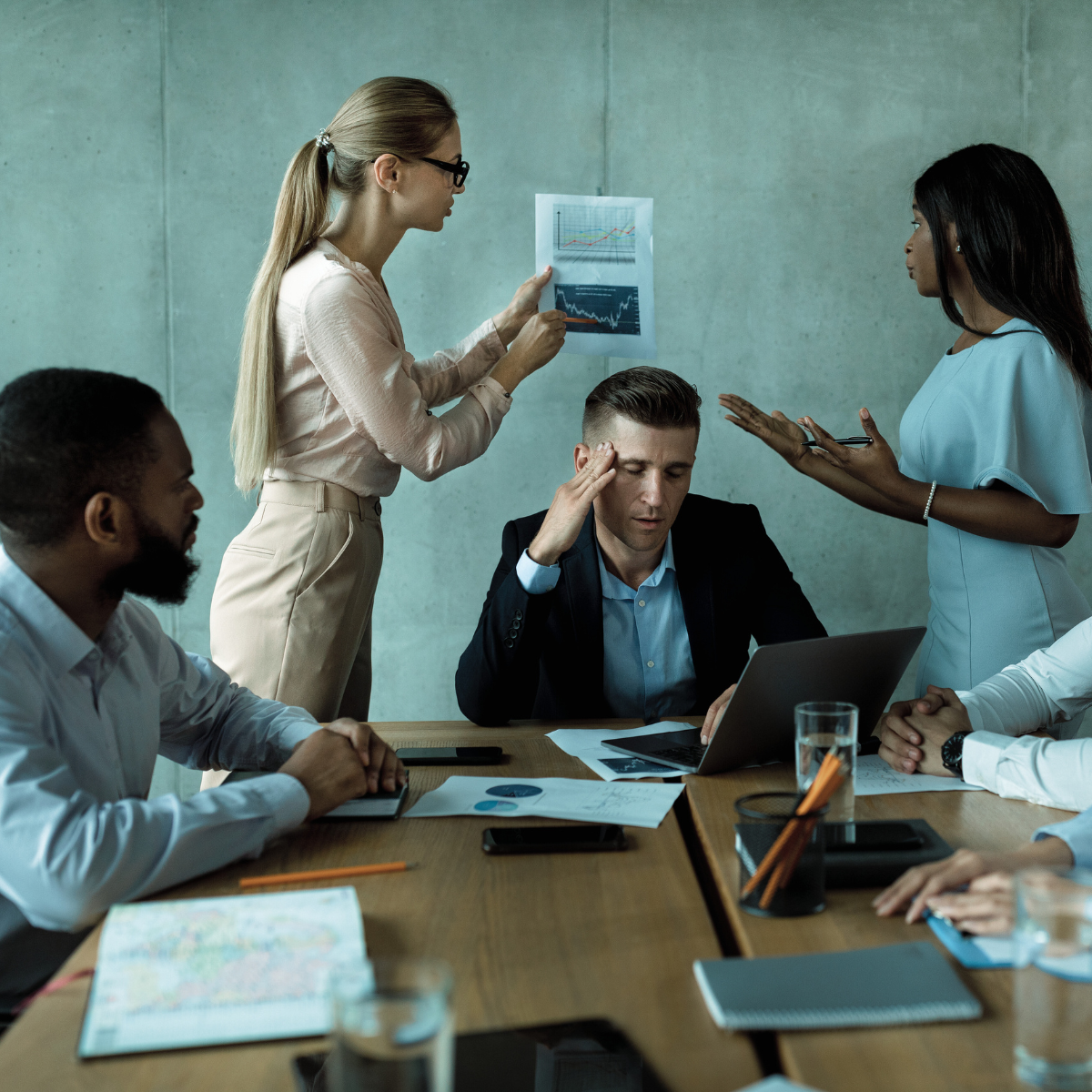 Stressed team in a meeting